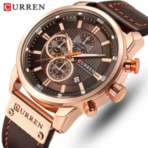 montre curren 8291 – quartz, chronographe, bracelet cuir – homme